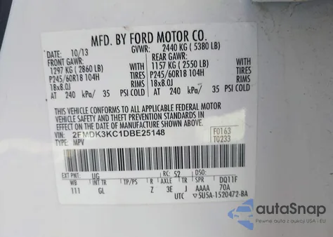 2013 Ford Edge Limited from USA, damaged, VIN 2FMDK3KC1DBE25148
